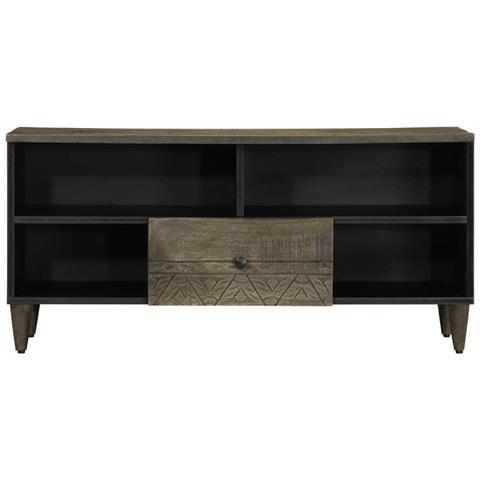 Mobile Porta Tv Nero 100x33x46 Cm In Legno Massello Di Mango - Foto 3