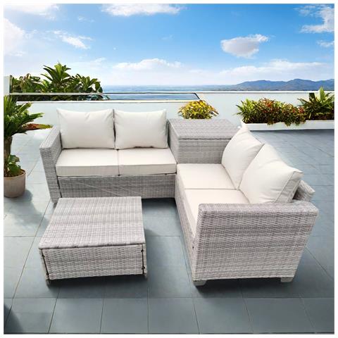 Abacos Mobile Da Giardino Angolare 4 Posti In Resina Intrecciata Con Scatola Portaoggetti Grigia E Beige - Foto 2