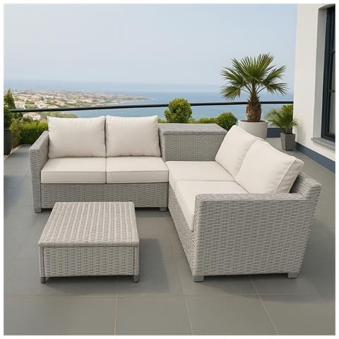 Abacos Mobile Da Giardino Angolare 4 Posti In Resina Intrecciata Con Scatola Portaoggetti Grigia E Beige - Foto 1