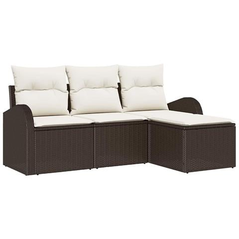 Set di divani da giardino 4 pezzi con cuscini marrone polyrattan, Divano da giardino a 2 posti con spazio di stoccaggio e cuscini marrone polyrattan - Foto 1