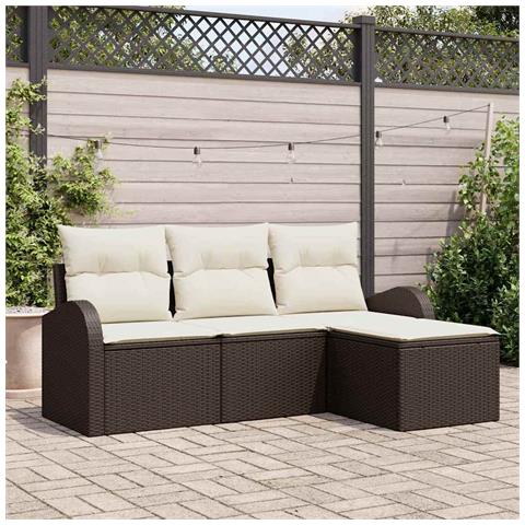 Set di divani da giardino 4 pezzi con cuscini marrone polyrattan, Divano da giardino a 2 posti con spazio di stoccaggio e cuscini marrone polyrattan - Foto 2