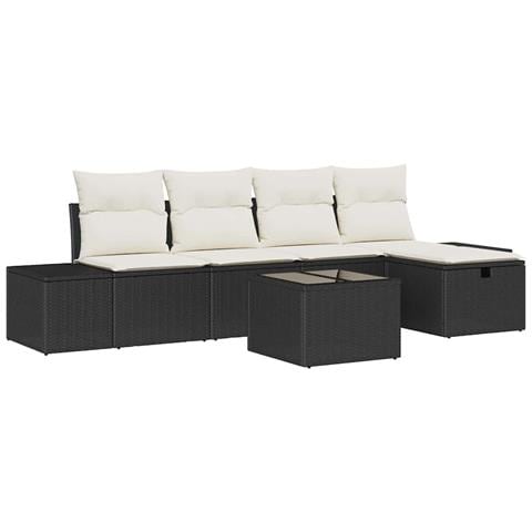 Set divani giardino 6 pezzi con cuscini in rattan nero - Foto 1