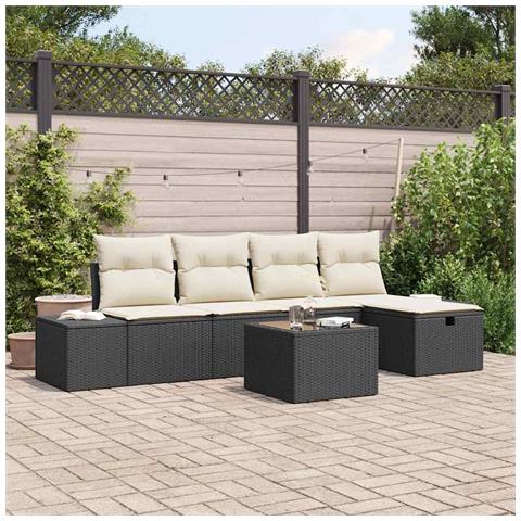 Set divani giardino 6 pezzi con cuscini in rattan nero - Foto 2