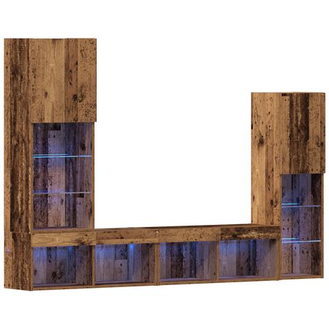 Mobile TV  con luci LED Legno invecchiato 40.5x30x102 cm, Mobile TV a parete  con luci LED 2 pz Legno invecchiato 80x30x30 cm - Foto 1