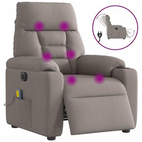 Poltrona Massaggiante Reclinabile Elettrica Tortora in Tessuto - Foto 1