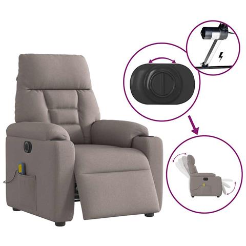 Poltrona Massaggiante Reclinabile Elettrica Tortora in Tessuto - Foto 9