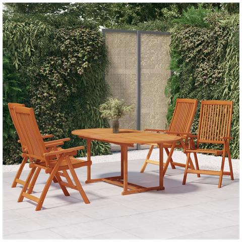 Set da Pranzo per Giardino 5 pz in Legno Massello di Eucalipto - Foto 2