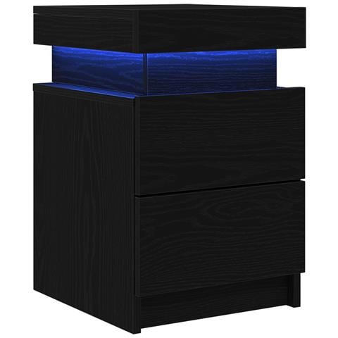 Comodino  con luci LED 2 pezzi Rovere nero 35x39x55 cm - Foto 1