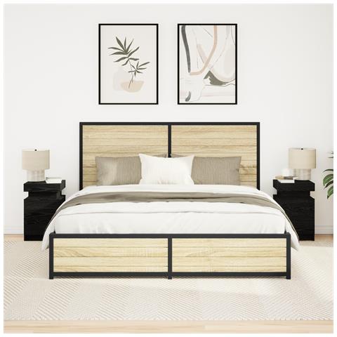 Comodino  con luci LED 2 pezzi Rovere nero 35x39x55 cm - Foto 2