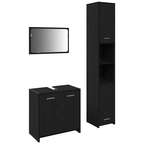 Set di mobili da bagno in 3 pezzi Rovere Nero Legno Ingegnerizzato - Foto 1