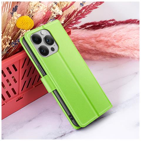 Custodia A Portafoglio Per Iphone 14 Pro Con Supporto E Linguetta Magnetica, Verde - Foto 2
