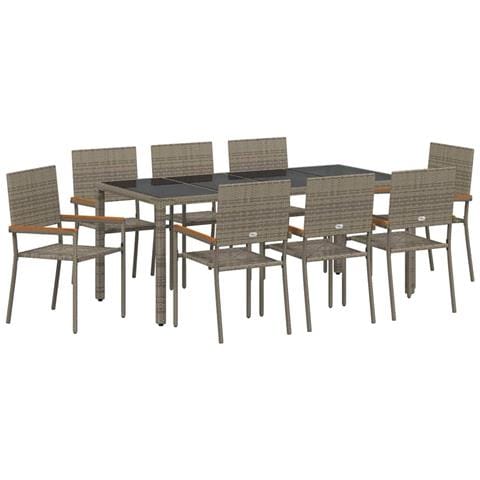 Set da Pranzo per Giardino 9 pcs Grigio 190 x 90 x 75 cm - Foto 1