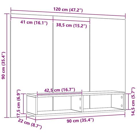 Mobile TV da Parete Rovere nero 120 x 23.5 x 90 cm - Foto 9