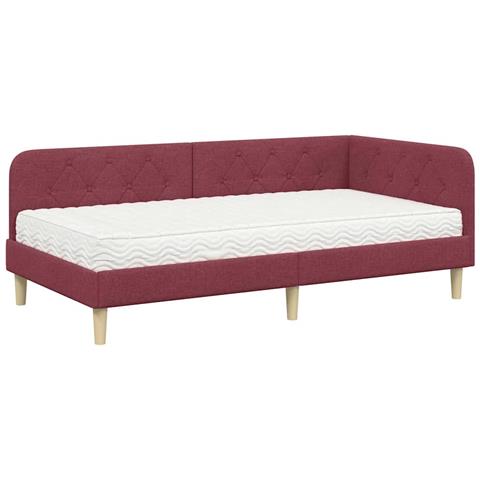 Cornice del letto ad angolo Rosso Vino 100 x 200 cm Tessuto - Foto 1