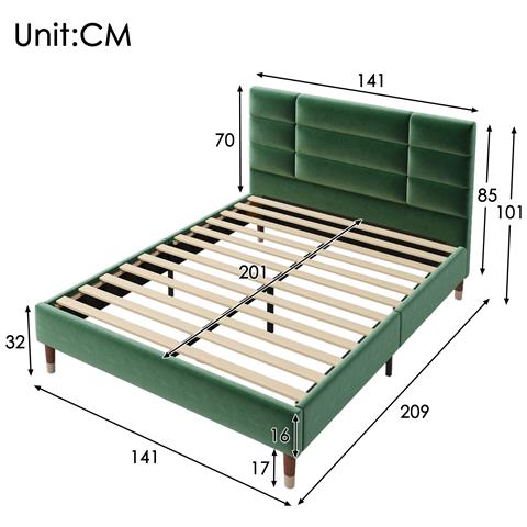 Letto Matrimoniale In Velluto Verde Con Testiera Spessa E Design Moderno - Foto 2