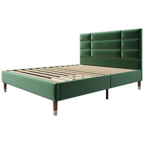 Letto Matrimoniale In Velluto Verde Con Testiera Spessa E Design Moderno - Foto 3