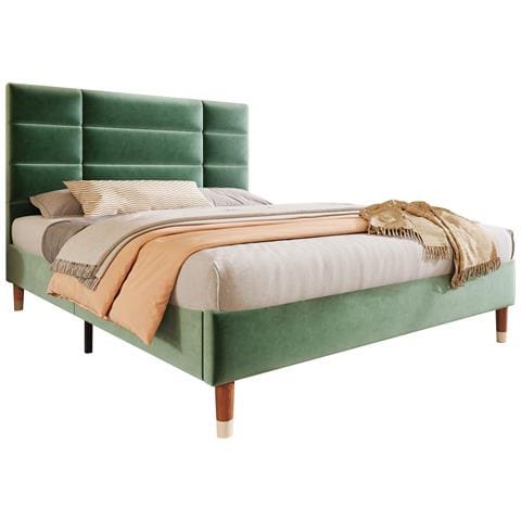 Letto Matrimoniale In Velluto Verde Con Testiera Spessa E Design Moderno - Foto 1