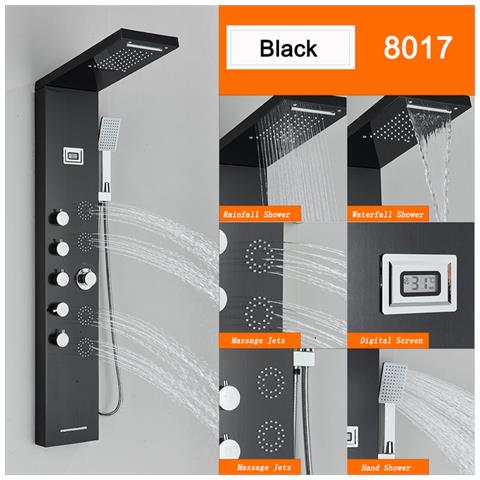 Pannello doccia Blackswan, modello M8017 nero con display digitale, bocca a cascata e funzioni SPA, dimensioni 114 cm - Foto 2