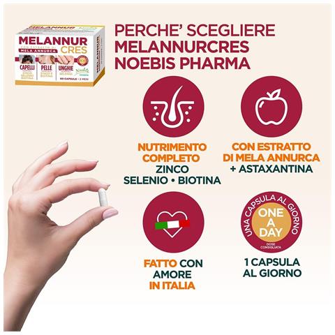 MelannurCres 60 Capsule - Mela Annurca, Astaxantina, Zinco, Rame, Selenio e Biotina - Capelli, Pelle e Unghie (Confezione doppia) - Foto 2