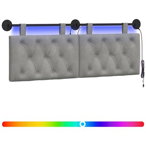 Testiera sospesa Con luce LED Grigio Chiaro Velluto - Foto 1