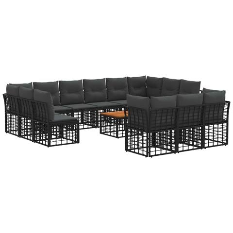 Set di divani da esterno 14 pcs Nero e Grigio scuro Poliestere - Foto 1