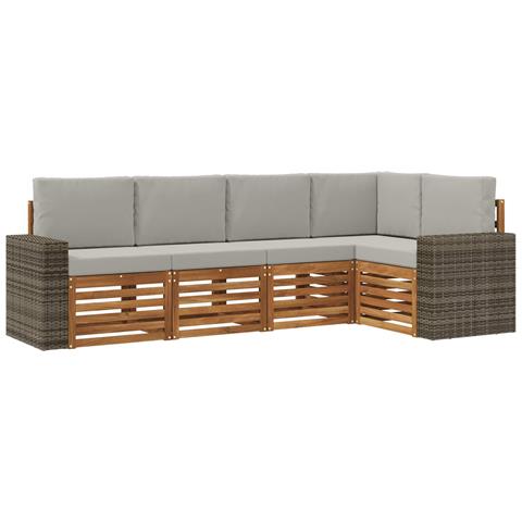 Set divano sezionale con cuscino 5 pcs Naturale e Grigio Chiaro - Foto 1