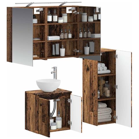 Set di mobili per il bagno 4 pcs Legno antico - Foto 2