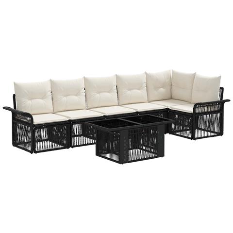 Set Divano da Giardino 7 pz Nero e Bianco Crema polyrattan - Foto 1