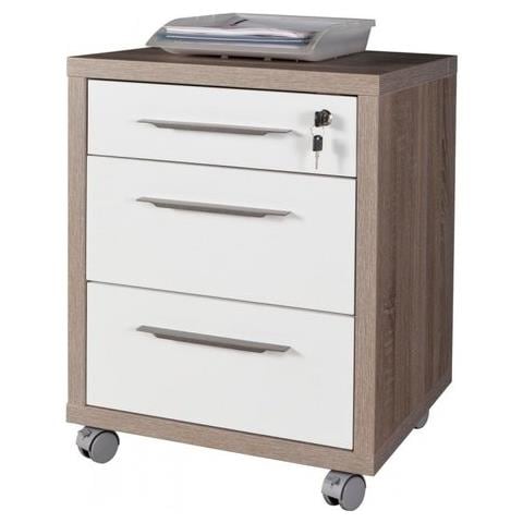 Cassettiera Ufficio Tre Cassetti Colore Rovere Tartufo E Laccato Bianco Lucido 49x45x63 Cm - Ct4811k51204 - Foto 1