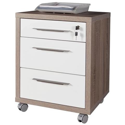 Cassettiera Ufficio Tre Cassetti Colore Rovere Tartufo E Laccato Bianco Lucido 49x45x63 Cm - Ct4811k51204 - Foto 2