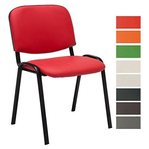 Sedia Visitatore Ken Imbottita | Sedia Attesa Imbottita In Similpelle | Sedia Impilabile Con Portata Max 120 Kg | Sedia Classica Con Telaio In Metallo, 4 Gambe | Sedia Conferenza Rosso - Foto 1