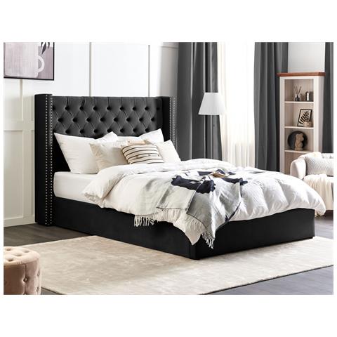 Letto Matrimoniale Contenitore Velluto Nero 180 X 200 Cm Lubbon - Foto 1