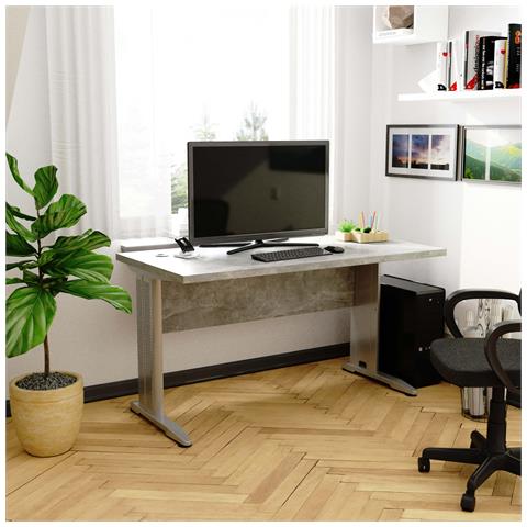 Scrivania per computer BM135, 135x60x76 cm, Colore Grigio Cemento - Foto 4