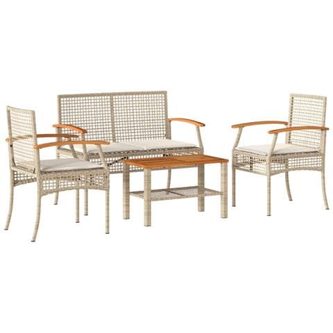 Set Divani da Giardino 4 pz con Cuscini in Polyrattan Beige - Foto 1