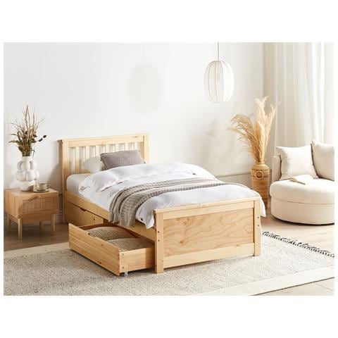 Letto Con Cassetti Contenitori Legno Di Pino Olendon 90 X 200 Cm Marrone Chiaro - Foto 1