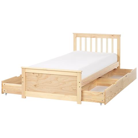 Letto Con Cassetti Contenitori Legno Di Pino Olendon 90 X 200 Cm Marrone Chiaro - Foto 2