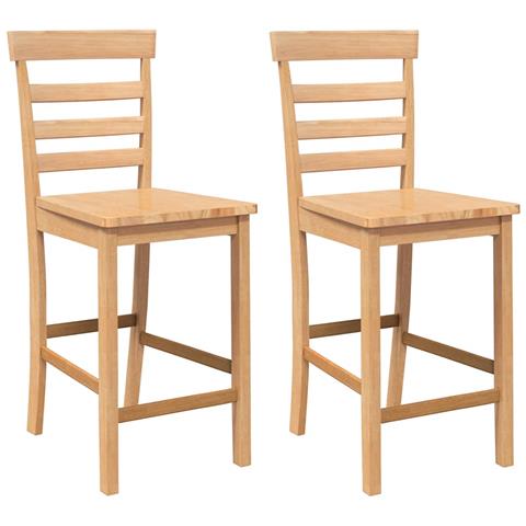 Sgabelli da Bar 2 pz Naturale Legno Massello di Hevea - Foto 1