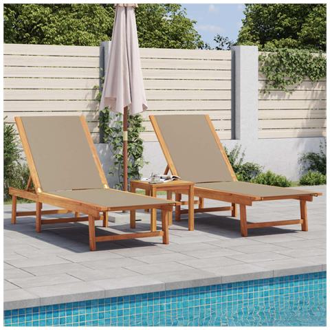 Lettini Prendisole 2 Pz E Tavolo Tortora Legno Acacia/textilene - Foto 1