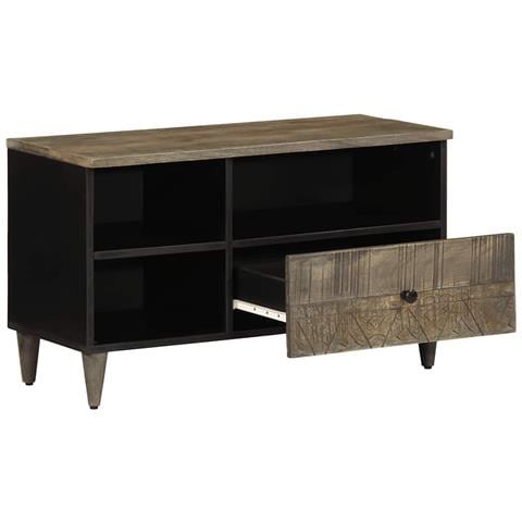 Mobile Porta Tv Nero 80x33x46 Cm In Legno Massello Di Mango - Foto 2