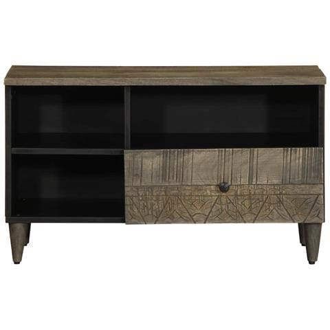 Mobile Porta Tv Nero 80x33x46 Cm In Legno Massello Di Mango - Foto 3