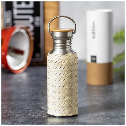 Flacone Da 600 Ml. Alluminio Con Copertura In Paglia 7,2x7,2x21,3 Cm. Color Argento - Foto 2