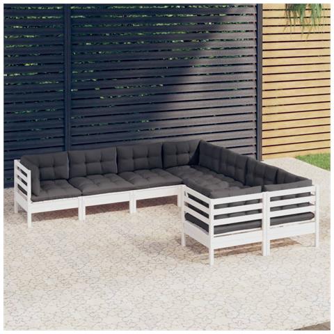 Lusso Casadino -  Set Divani Da Giardino 8 Pz Con Cuscini Bianchi Legno Di Pino - Foto 7