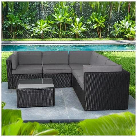 Bimini Mobile Da Giardino 5 Posti In Resina Intrecciata Con Tavolo Nero E Grigio - Foto 3