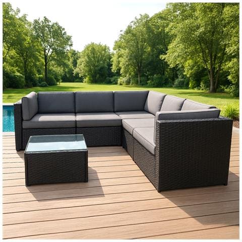 Bimini Mobile Da Giardino 5 Posti In Resina Intrecciata Con Tavolo Nero E Grigio - Foto 1