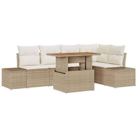 Set di divani da giardino con 6 pezzi e cuscini in beige polyrattan - Foto 1