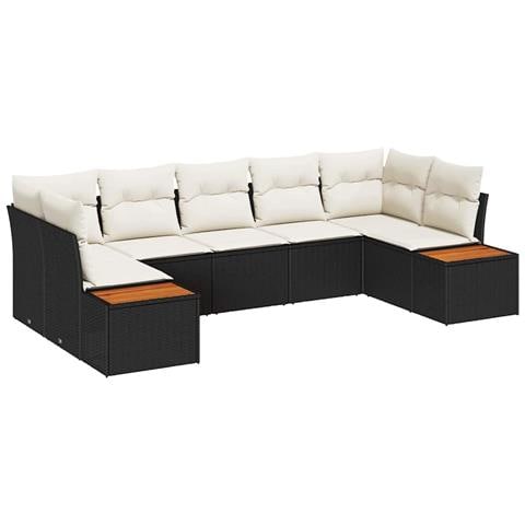 Set divano da giardino da 7 pezzi con cuscini neri in polyrattan - Foto 1