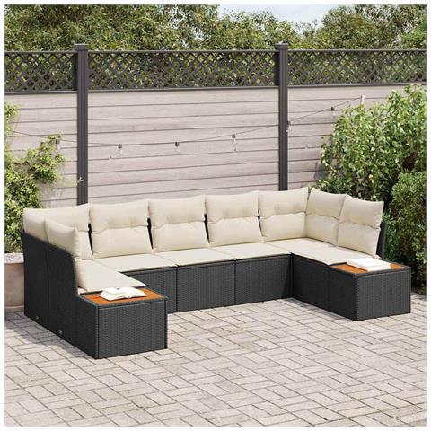 Set divano da giardino da 7 pezzi con cuscini neri in polyrattan - Foto 2