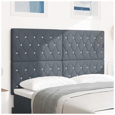 Testiera con bottoni in cristallo tufted grigio scuro 140 cm in velluto - Foto 2