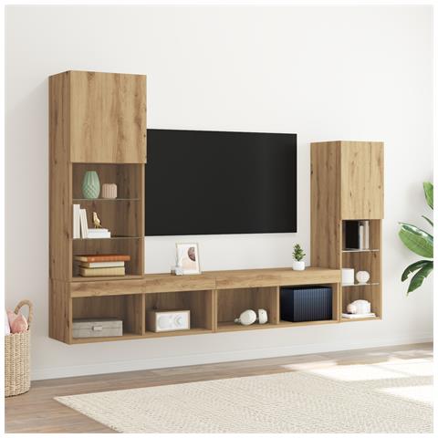 Mobile TV  con luci LED Rovere Artigianale 40.5x30x102 cm, Armadi TV  con luci LED 2 pezzi Rovere Artigianale 80x30x30 cm - Foto 2