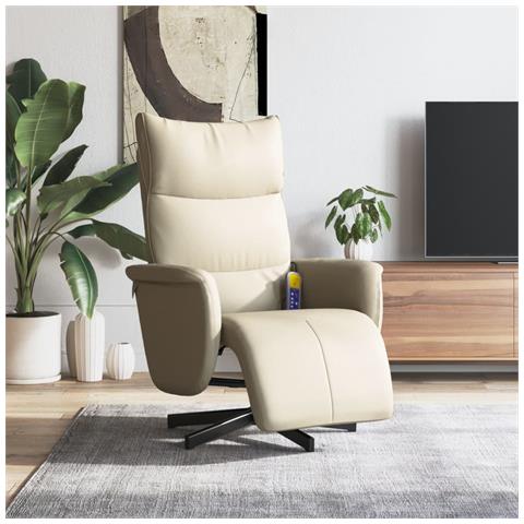 Poltrona Reclinabile Massaggio con Poggiapiedi Crema Similpelle - Foto 2